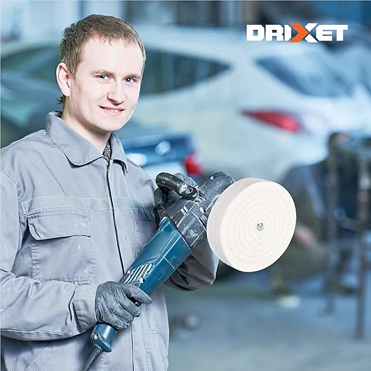 Buffing Wheels for Bench Grinder - 6 Inch Extra Thick Buffing Wheel Fine Cotton Sewn Rigid Treated Spiral with a 1/2” Center Arbor Hole - 80 Ply Polishing Wheel for Bench Grinder (2 Pack)–by Drixet