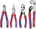 WORKPRO 4-Piece Pliers Set - Premium CR-V Construction Tool Set Including Long Nose, Diagonal Cutting, Groove Joint and Slip Joint Pliers - Red