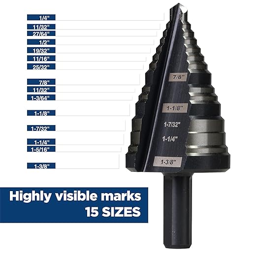 1/4 to 1-3/8 Inches M2 HSS Step Drill Bit for Metal, Plastic, Wood, Aluminum, Heavy Duty Unibit with Multi Hole Sizes