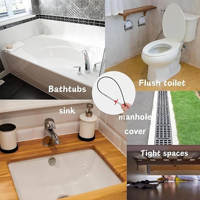 Flexible grabberDrain Snake Tool - The Ultimate 33inch Flexible Grabber for Hair, Unclog Any Drain in Minutes! Gunk & Debris in Sinks, Showers & Tubs. No More Chemicals, Just Quick Results!