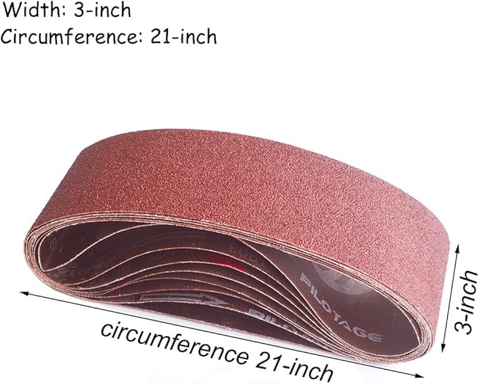 3 x 21-Inch Aluminum Oxide Sanding Belts, 40/80/120/240/400 Assorted Grits Abrasive Belts for Belt Sander, 15-Pack