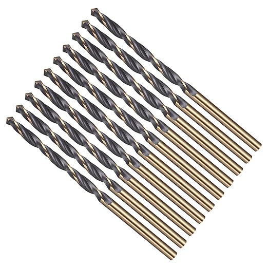 Drill Bit, 3.2mm Cutting Diameter, 4341 HSS Gold and Black 118° Cutting Angle Number Jobber Bits - (Applications: for Drilling Soft Metal Plastic Wood), 10-Pieces