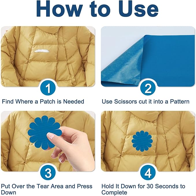 8PCS 7.8x3.9 inch Nylon Repair Patch Self-Adhesive Fabric Patch Down Jacket Repair Patches for Puffer Jackets Tenacious Tape Polyester Waterproof Lightweight Tent Repair Patch Kits for Clothes Bag