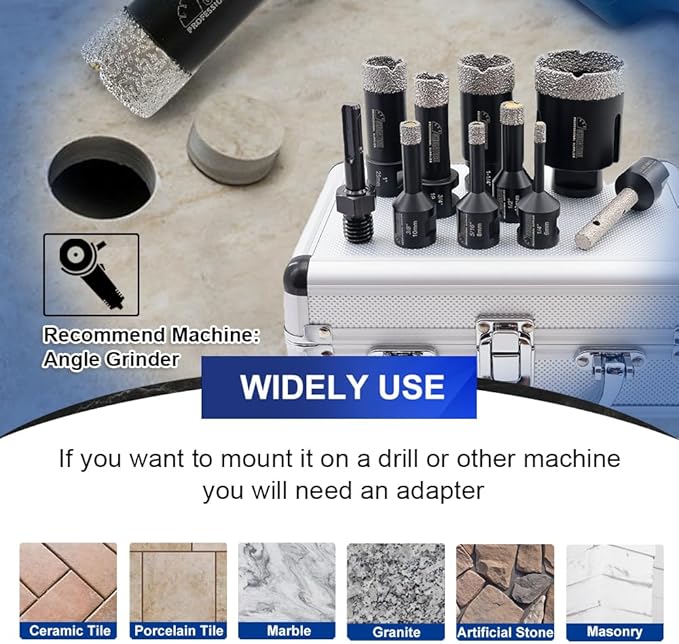 SHDIATOOL Diamond Core Drill Bits Hole Saw Kit for Porcelain Tile Ceramic Marble Brick Vacuum Brazed Cutter Set 10-Piece （6/8/10/13/19/25/32/51mm +10mm+SDS Plus