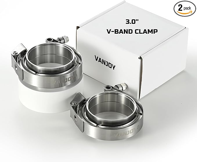 Quick Release Stainless Steel V Band Clamp with Male Female V Band Flange for Exhaust, Turbocharger, Turbo or Downpipe, Sold In Pair (3.0''), Silver