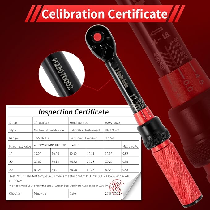 1/4-Inch Drive Click Torque Wrench, Dual-direction Adjustable Torque Wrench 10-50in.lb/1.1-5.7Nm, 72 tooth High Precision Small Torque Wrench with Dual Range Scales for bike, motorcycle