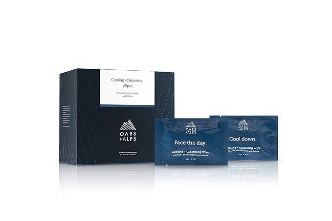 Oars + Alps Cooling Face & Body Wipes, Dual Sided Cleansing Wipes Towelettes for Post Workout, Activities,Commutes, Dermatologist Tested Skin Care with Menthol & Ginseng, Travel Friendly, 14 ct