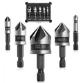 KENDO 5PCS Countersink Drill Bit Set, High Speed Steel Countersink Bits, 82 Degree 5 Flute Pieces, 1/4 Inch Hex Shank, Fit for Sink Holes into Metals, Wood, Plywood, Plastic with Aluminum Case