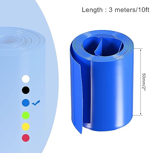MECCANIXITY Battery Wrap PVC Heat Shrink Tubing 32mm Dia 50mm Flat 10 Feet(3meters) Blue Good Insulation for Battery Pack
