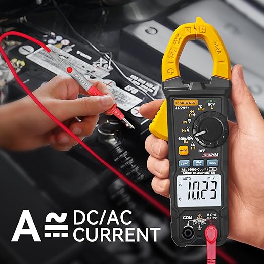 Digital Clamp Meter Multimeter 2000 Counts Voltage Tester with Auto-Range, AC/DC Voltage, AC Current, Resistance, Continuity Diode, Live Wire Test, NCV, True RMS clamp Meter AC Current Meter LD201+