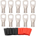 SVAAR 10pcs 6 AWG - 3/8'' Tinned Copper Cable Lugs Wire Lugs UL Listed 6 Gauge Ring Terminals Wire Lugs Battery Cable Ends Heavy Duty Closed End Crimp Connectors with 10pcs 3:1 Heat Shrink Tubings