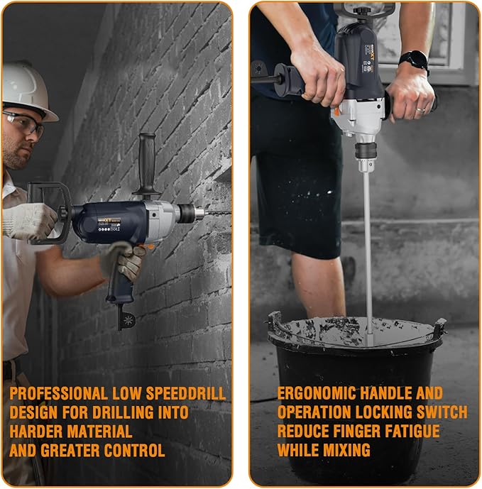 MAXXT Drill Mixer Set with Spade Handle 1/2 inch Electric Corded Mixing Drill Machine 9A Motor Concrete Mud Mixer