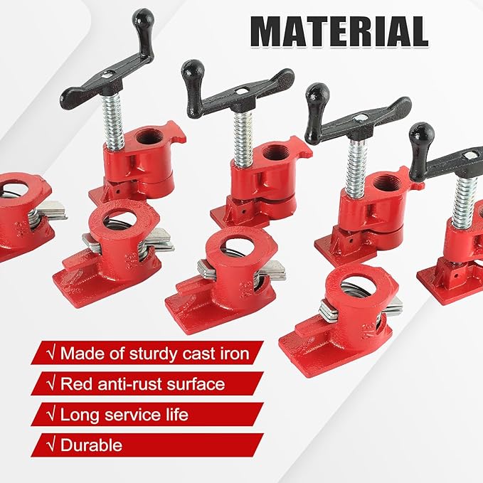FLK Tech Wood Gluing Pipe Clamp Fixture for 3/4 Inch Pipe, Heavy Duty Pipe Clamps, Cast Iron Wood Clamps Quick Release for Woodworking, Carpentry, Home Improvement, and DIY Projects