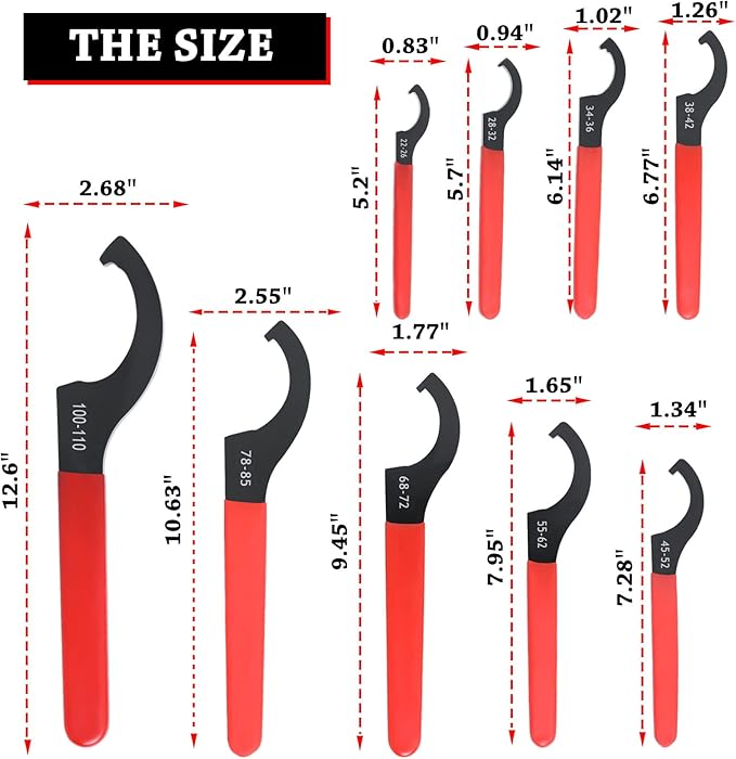Adjustable Shock Coilover Wrench Set Universal Spanner Wrench for Coil Overs Adjustments/Suspension Systemand Weight Balance, Spanners Hook Wrenches Tools 9 PCS