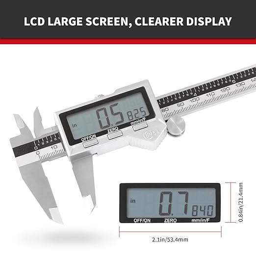 8 Inch/ 200mm IP54 Grade Stainless Steel Digital Caliper & Stainless Steel Rule, Inch/Millimeter/Fraction Conversion, Large LCD Screen