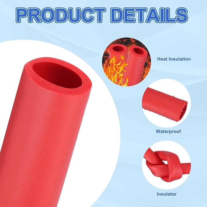 uxcell Pipe Insulation Tube Foam, 1" ID x 3/16" Thick x 1.64ft Foam Pipe Cover Non-Slip Hollow Tubing Guitar Air Conditioner Stand Fitness Equipment Handles, Red