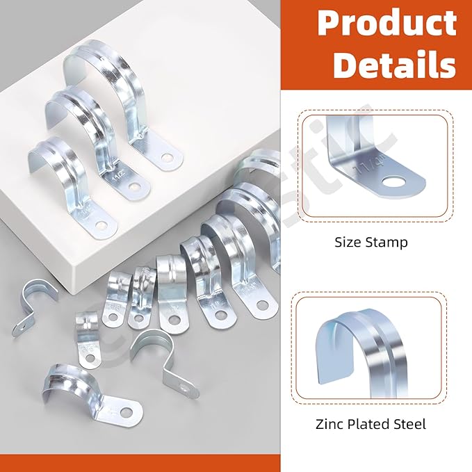 Tanstic 30Pcs 1-1/4 Inch EMT Pipe Strap Zinc Plated Steel One Hole Strap Conduit Clamp Rigid Pipe Strap for Pipe Fixing
