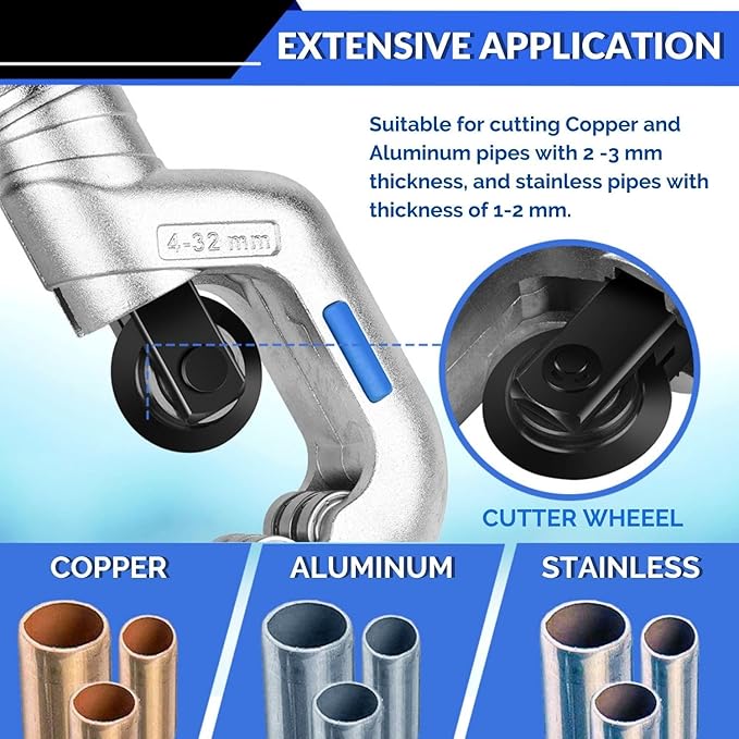 Flexzion Tube Cutter, Heavy Duty Tubing Pipe Cutter, 3/16 to 1-1/4 inch Cutting Diameter, Ideal for Cutting Copper, Aluminum, Brass, Steel, Plastic and More