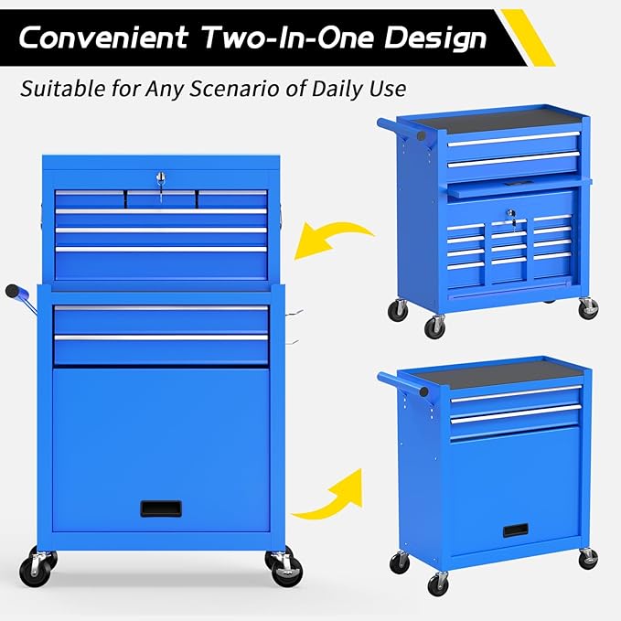 On Shine 8 Drawer Rolling Tool Chest, Large Capacity Rolling Tool Box with Wheels, Locking Mechanical Tool Chest, Portable Tool Box with Sliding Drawers,Metal Tool Box for Garage Workshop (Blue)