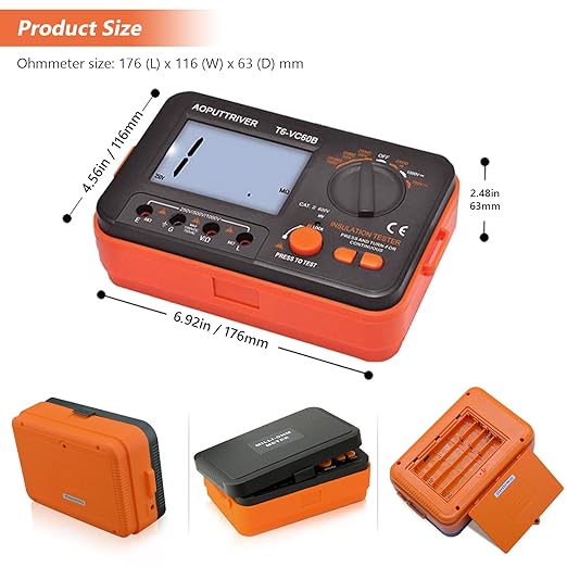 Megohmmeter 1000V Insulation Resistance Tester, 1999 Counts Megaohm Meter Big LCD Display DCV ACV Megohm Meter DC250/500/1000V, 200MΩ~2000MΩ Resistance Testing with Data Hold Backlit for Motor Cables