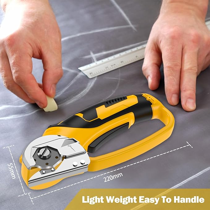 Cordless Electric Scissors, 4V Box Cutter & Cardboard Cutter with Upgrade Blade, LED Light, Safety Lock - Rechargeable Rotary Cutter for Fabric, Leather, Plastic, Crafting, Sewing, Industrial (Yellow)