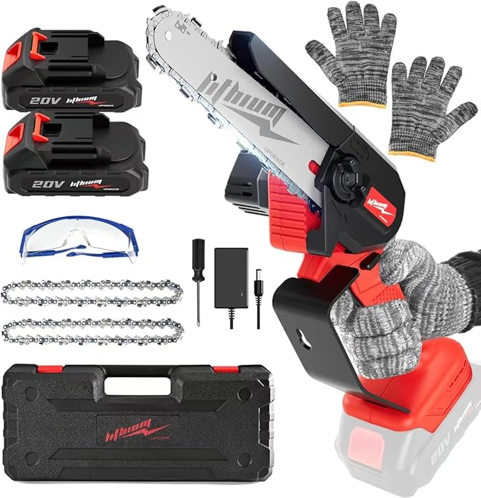 Mini Chainsaw Cordless, 6 Inch Portable Electric Chainsaw, One-Hand Handheld Small Chain Saw for Cutting Wood Trimming and Woodworking- Mini Chain Saw Battery Powered with 2 Batteries