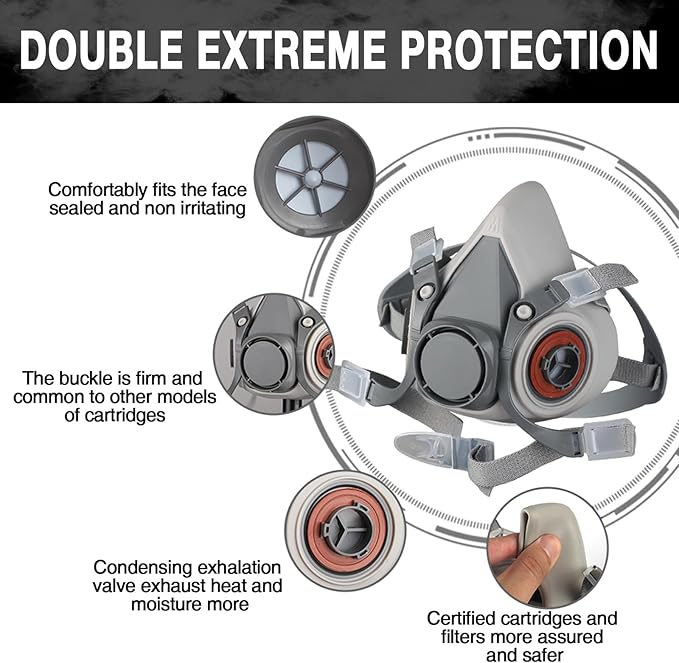 Gas Masks Survival Nuclear and Chemical - Half Face Gas Mask with 40mm Activated Carbon Filter & 6001CN Filters (Half)