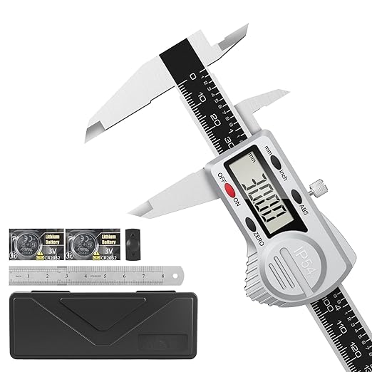 Digital Caliper 6 inch,(ABS) Absolute Scale Caliper,IP54 Caliper Measuring Tool, Inch/MM, Auto-Off LCD Stainless Steel Waterproof Micrometer Vernier Caliper, with Steel Ruler, Silver