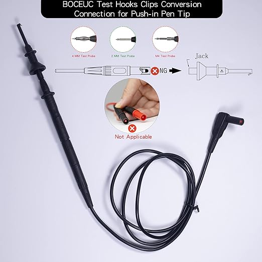 Grabber Micro Test Hook Clip for 4mm Plug Test Probe, Multimeter Mini Grabber Test Clips Conversion Connection for Push-in Pen Tip