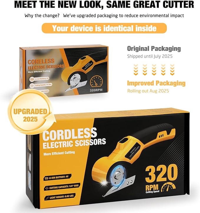 Cordless Electric Scissors,4V Rechargeable Cardboard Cutter Heavy Duty Scissor with Safety Lock & LED Light for Box Carpet Plastic Fabric(Yellow）