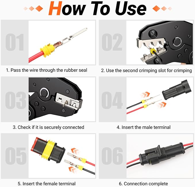 880Pcs 41 Sets Waterproof Automotive Electrical Connectors Electrical Wire Connectors Plug Kit 1/2/3/4/5/6 Pin Waterproof Connectors with Ratchet Crimping Tool for Car Truck Motorcycle Boat Marine