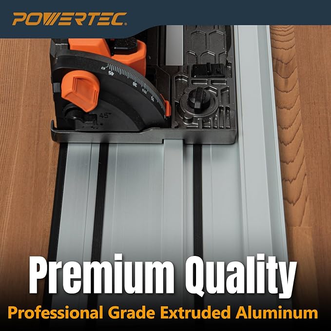 POWERTEC 110" Track Saw Guide Rail Joining Set for Ridgid Track Saws, Include 2x55" Extruded Aluminum Guide Rail and 2 Rail Extension Connectors Perfect for Repeatable Rip Cuts & Crosscuts (71989)