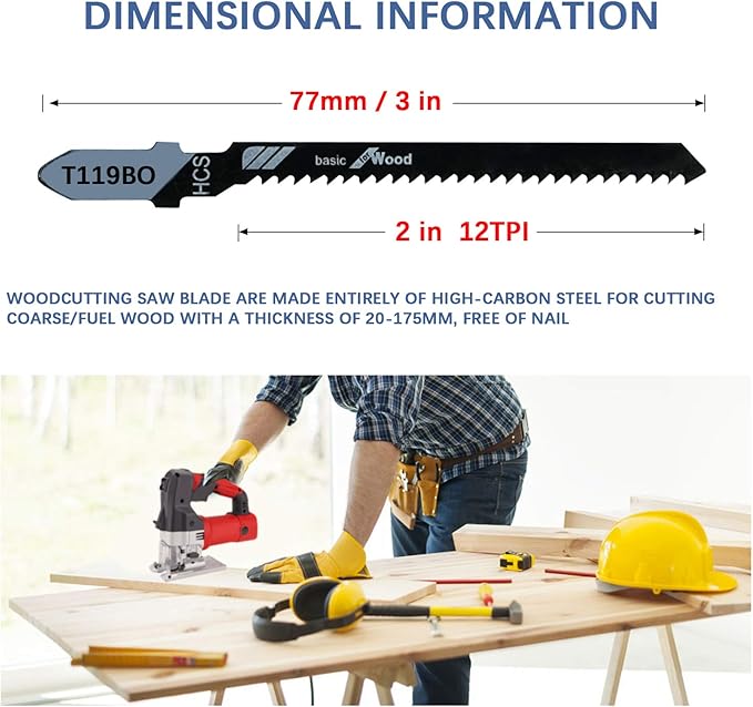 20-Piece T119BO 3 Inch 12 TPI Assorted T-Shank Scrolling Jig Saw Blades Set for Precision Cutting Wood