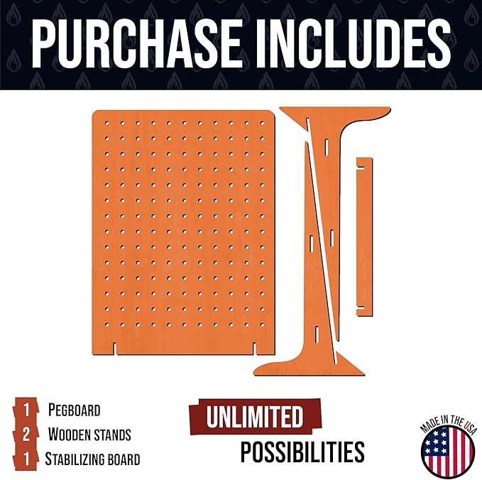 Torched Pegboard Display Stand for Jewelry, Craft Shows, Selling, Vendor Events, Tools, Peg Board Accessories Rack Organizer, XL 11.75" L x 4.3" W x 15.75" H, Orange