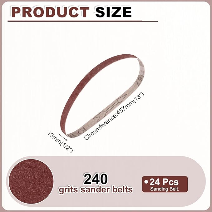 HARFINGTON 1/2 x 18 Inch Sanding Belts, 24 Pcs 240 Grits Aluminum Oxide Abrasive Belt Sander File Belt for Woodworking, Metal Polishing, Knife Sharpener