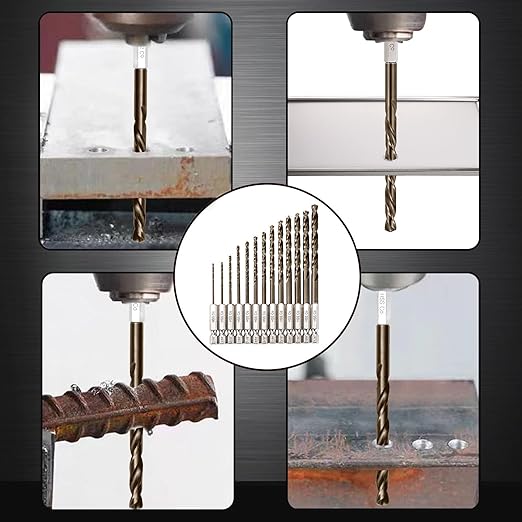 Hex Shank Cobalt Drill Bit Set for Metal and Hardened Steel, 13Pcs 1/16"-1/4" M35 HSS Twist Drill Bits for Impact Driver, with Index Holder