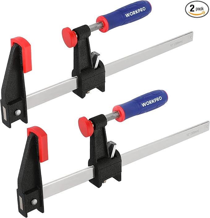 WORKPRO 12-Inch Steel Bar Clamps Set, 2-pack Quick-Release Clutch Style Bar Clamps with 2-1/2" Throat, Micro-Adjustment Handle and 600 lbs Load Limit, Steel F Clamp for Woodworking, Metalworking, DIY