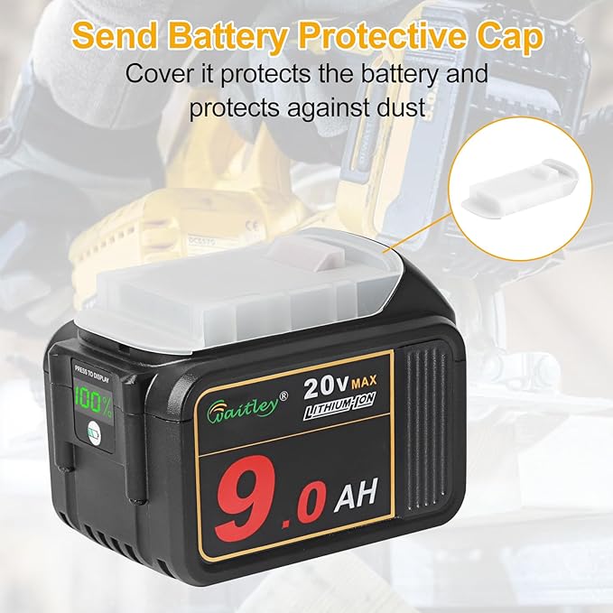 waitley 2 Pack 20V 9.0Ah DCB209 Replacement Battery Compatible with DCB200 20V DCD DCF DCG Series Cordless Power Tools with LED Indicator