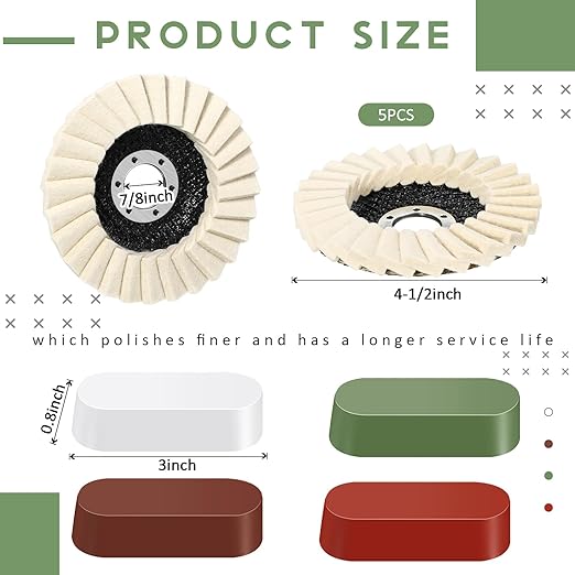 9 Pcs Felt Flap Disc Abrasives Buffing Polishing Wheel and Compounds Set 5 Pcs Wool Polishing Disc 4 Compound Wool Buffing Wheel Pad for Angle Grinder