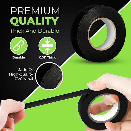 Black Electric Tape - Professional Grade - 3/4 inch x 66ft - PVC Electrical Insulating Tape for All Weather - U/L Approved - Waterproof - Home Improvement Electrical Equipment - Pack of 6