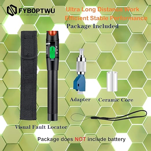 2pcs Professional Visual Fault Locator Fiber Optic Tester - Includes 2pcs 9/125μm Singlemode FC/LC Adapters | for Fiber Optic Cable Maintenance, Network Installation & Repair (Mode Number: VFL-30)