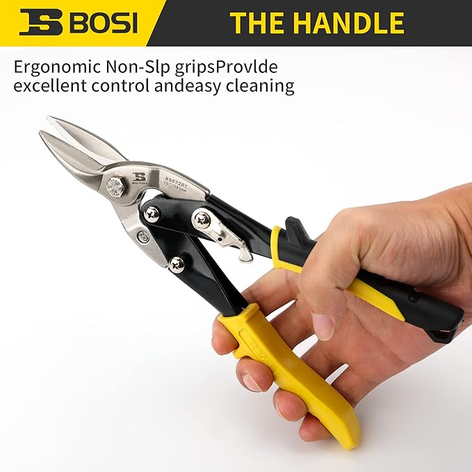 Aviation Tin Snips Straight Cut Heavy Duty Sheet Metal Cutter Snips Shears Cutting Metal Sheet Chrome Vanadium Steel Sharp Blades Safety Latch (10inch Straight)