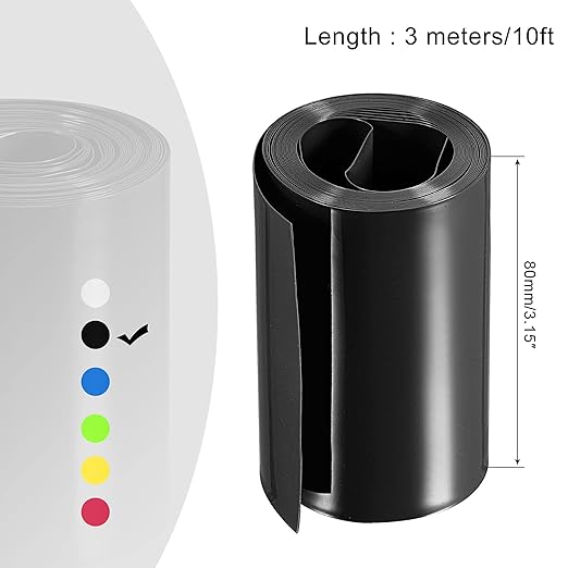 MECCANIXITY Battery Wrap PVC Heat Shrink Tubing 50mm Dia 80mm Flat 10 Feet(3meters) Black Good Insulation for Battery Pack