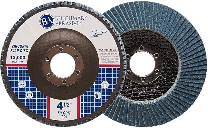 Benchmark Abrasives 4.5" x 7/8" Premium Zirconia T29 Angled Flap Discs 4 1/2 for Angle Grinder, Sanding Discs, Finishing, Rust, Stock Removal- Grinding Wheels 4 1/2 Inch (100 Pack) - 60 Grit