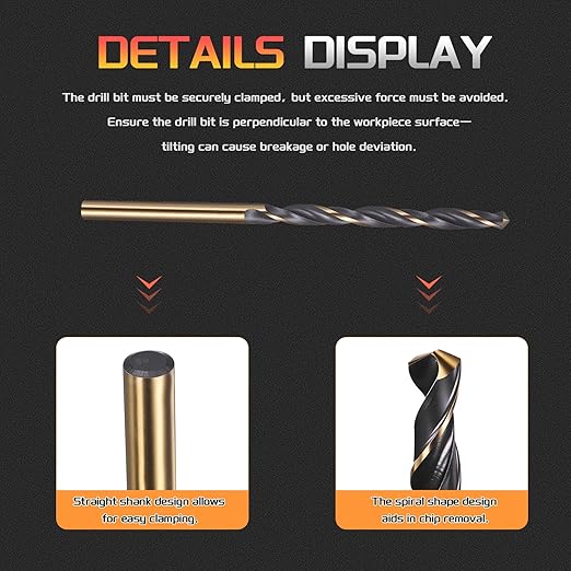 Drill Bit, 3.2mm Cutting Diameter, 4341 HSS Gold and Black 118° Cutting Angle Number Jobber Bits - (Applications: for Drilling Soft Metal Plastic Wood), 5-Pieces