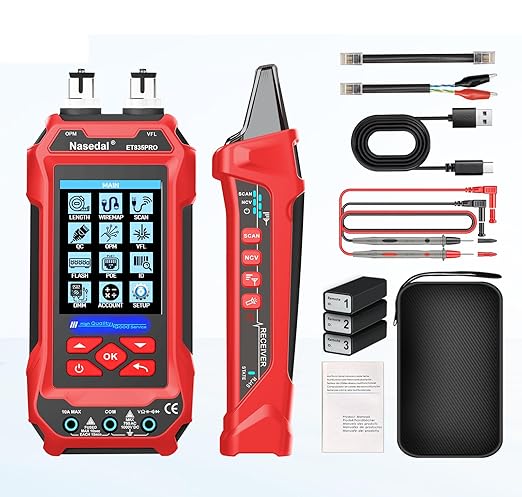Network Cable Tester Optical Power Meter VFL Multimeter 4 in 1,Wire Tracer Toner Generator RJ45 CAT5 CAT6 CAT7 CAT8 UTP STP QC Test Cable Length Cable Maping Cable Scan Port Flashng POE Tester