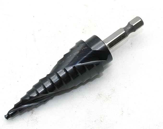 TEMO Black AITiN Coated M35 Cobalt Smooth Step Drill Spiral Flute, 12 Size from 3/16 Inch to 7/8 Inch, 1/4 Inch Hex Shank