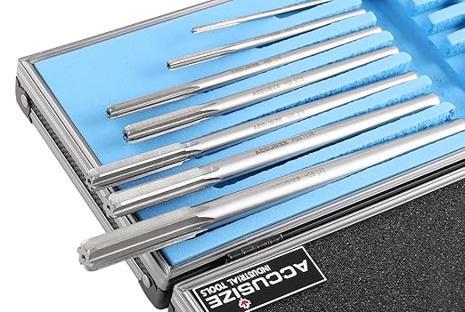 Accusize Industrial Tools Fractional Sizes 1/8" Thru 1/2" by 16th HSS M2 Premium Chucking Reamer Set, Right Hand Cut, 7pcs/Set, 5528-SH00