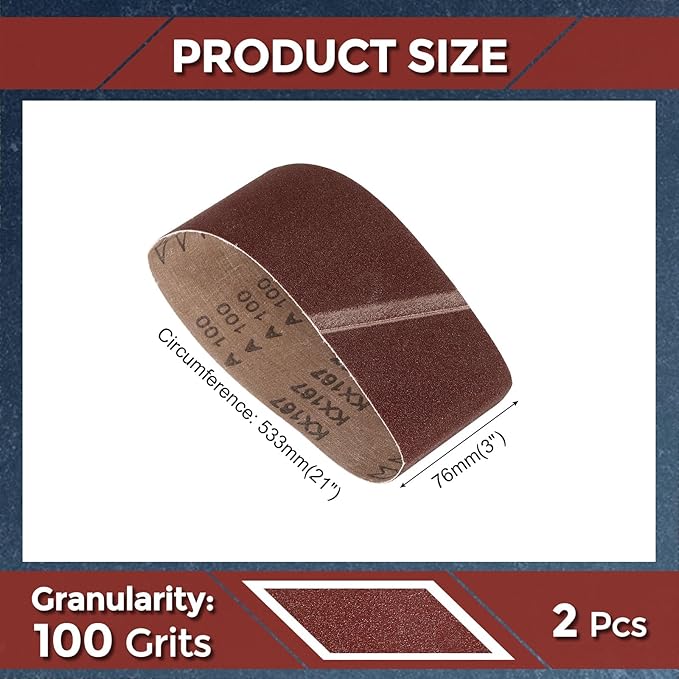 2 Pcs Sanding Belts 3 x 21 Inch 100 Grit Aluminum Oxide Abrasive Sandpaper for Belt Sander Metal Grinding Wood Working Weld Rust Removal