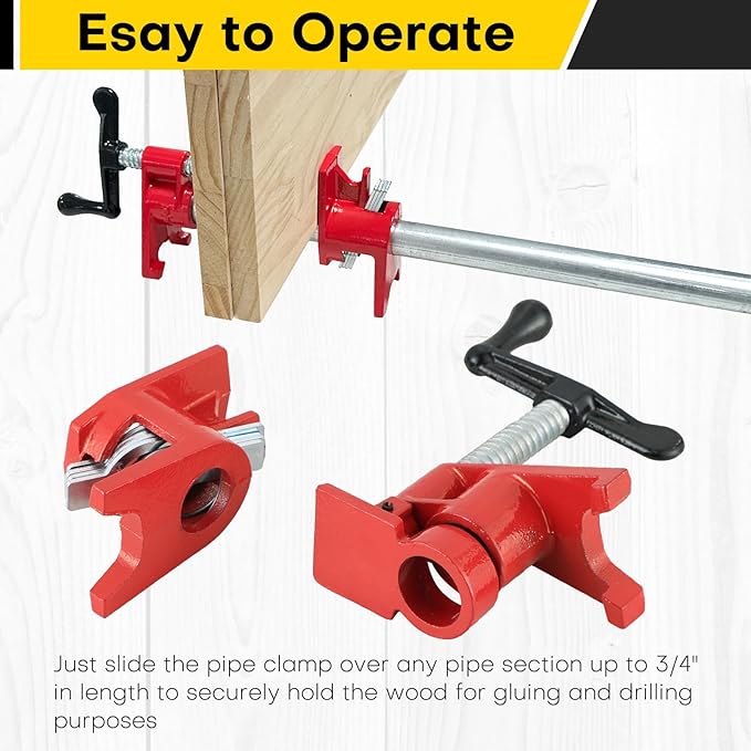 3/4" Wood Gluing Pipe Clamp Set | Professional Woodworking and Metalworking Clamps Tools with Unique Foot Design for Frame Assembly, Quick Release and Precision Gluing (8Pack，3/4")